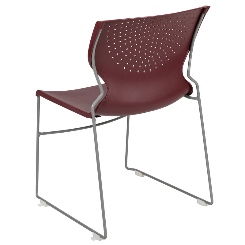 SINGLEWAVE Series 661 lb. Capacity Burgundy Full Back Stack Chair with Gray Powder Coated Frame