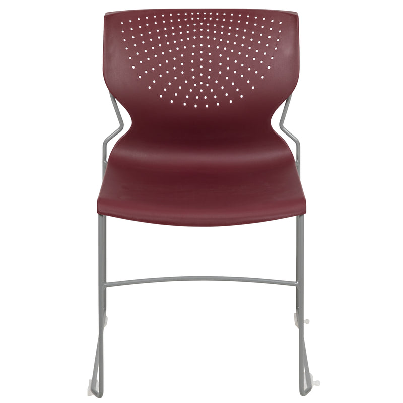 SINGLEWAVE Series 661 lb. Capacity Burgundy Full Back Stack Chair with Gray Powder Coated Frame