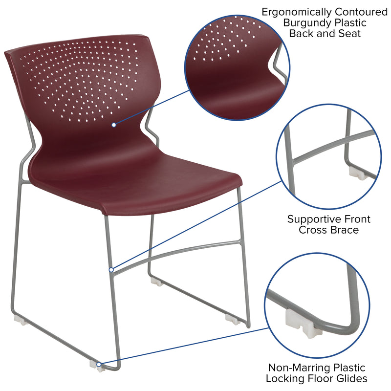 SINGLEWAVE Series 661 lb. Capacity Burgundy Full Back Stack Chair with Gray Powder Coated Frame