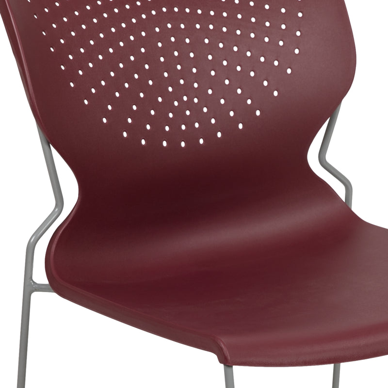 SINGLEWAVE Series 661 lb. Capacity Burgundy Full Back Stack Chair with Gray Powder Coated Frame