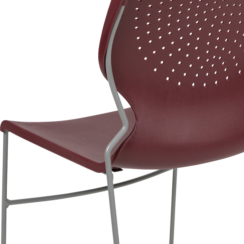 SINGLEWAVE Series 661 lb. Capacity Burgundy Full Back Stack Chair with Gray Powder Coated Frame