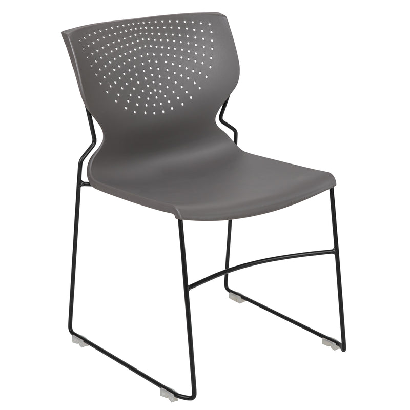 SINGLEWAVE Series 661 lb. Capacity Gray Full Back Stack Chair with Black Powder Coated Frame