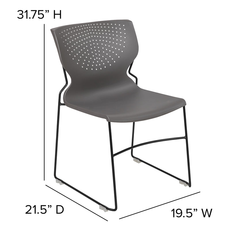 SINGLEWAVE Series 661 lb. Capacity Gray Full Back Stack Chair with Black Powder Coated Frame