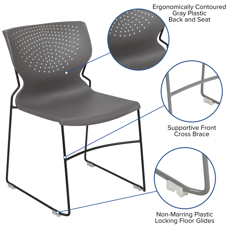 SINGLEWAVE Series 661 lb. Capacity Gray Full Back Stack Chair with Black Powder Coated Frame