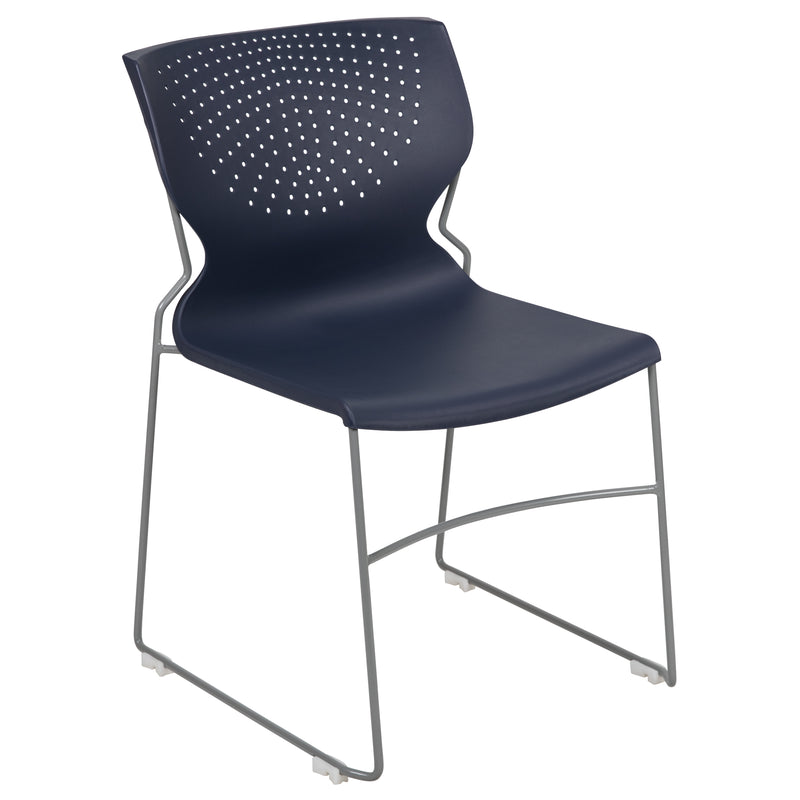 SINGLEWAVE Series 661 lb. Capacity Navy Full Back Stack Chair with Gray Powder Coated Frame