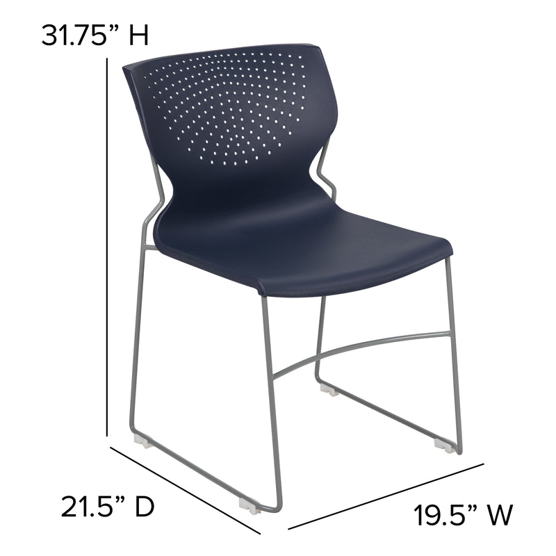 SINGLEWAVE Series 661 lb. Capacity Navy Full Back Stack Chair with Gray Powder Coated Frame