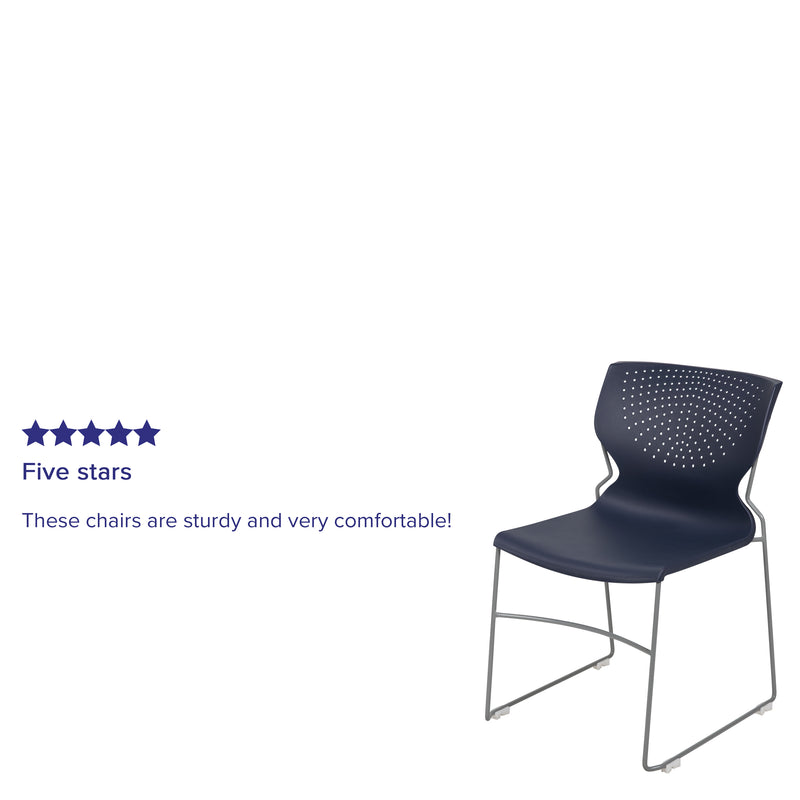 SINGLEWAVE Series 661 lb. Capacity Navy Full Back Stack Chair with Gray Powder Coated Frame