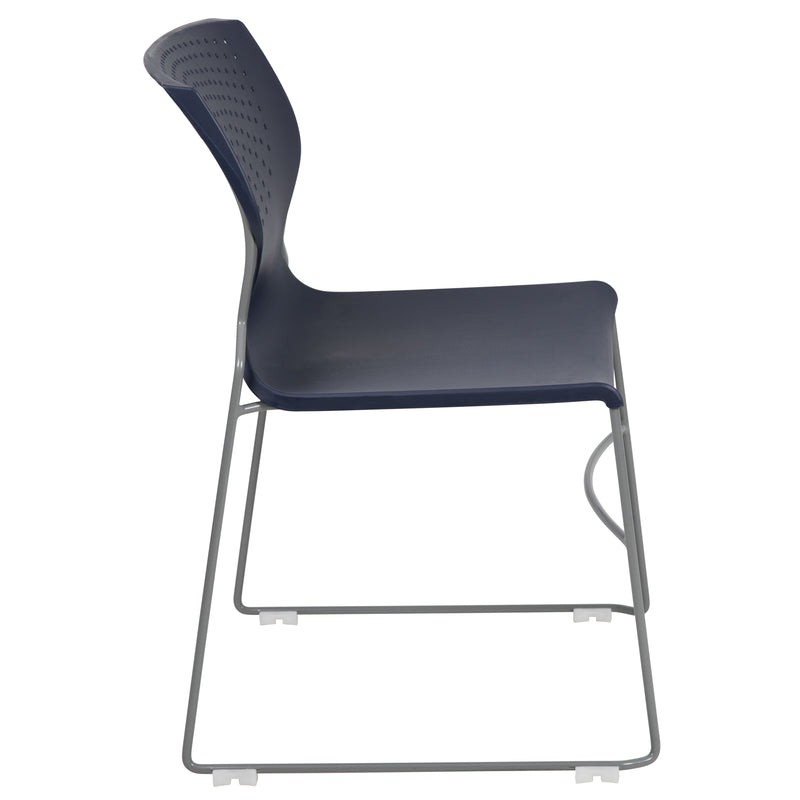 SINGLEWAVE Series 661 lb. Capacity Navy Full Back Stack Chair with Gray Powder Coated Frame