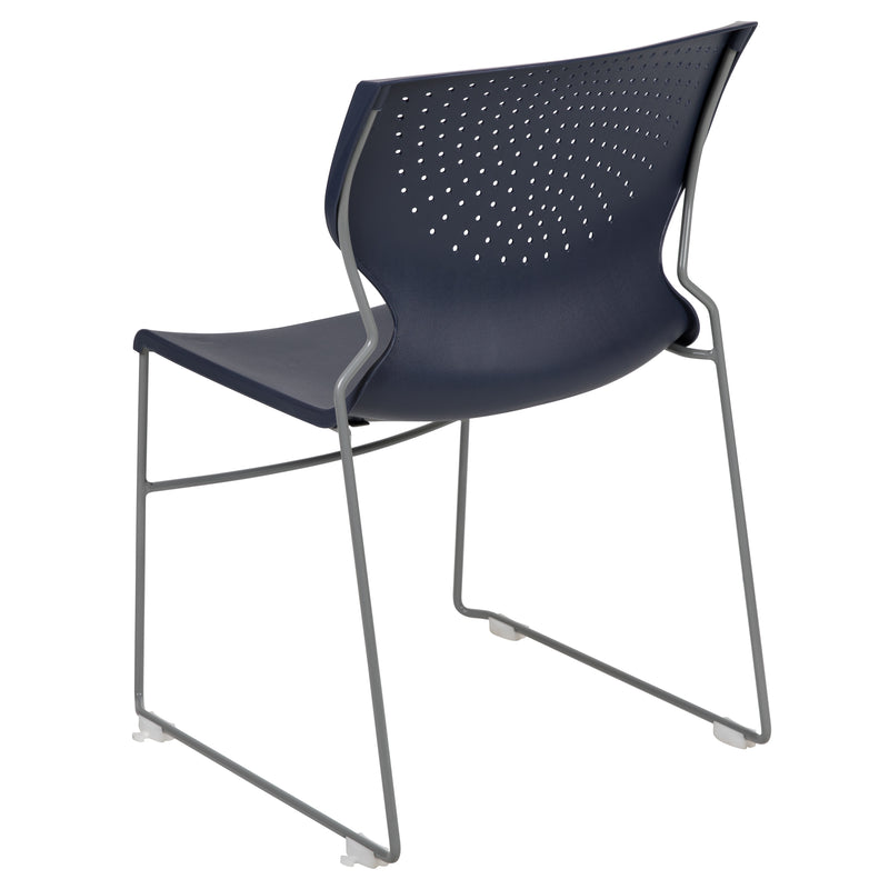 SINGLEWAVE Series 661 lb. Capacity Navy Full Back Stack Chair with Gray Powder Coated Frame