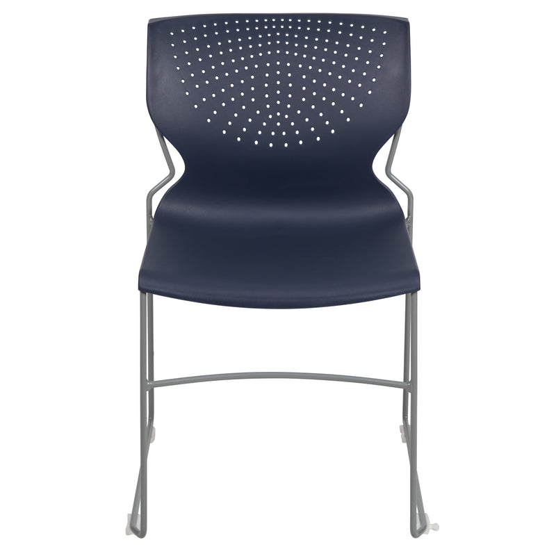 SINGLEWAVE Series 661 lb. Capacity Navy Full Back Stack Chair with Gray Powder Coated Frame