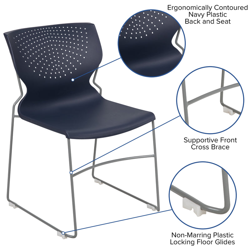 SINGLEWAVE Series 661 lb. Capacity Navy Full Back Stack Chair with Gray Powder Coated Frame