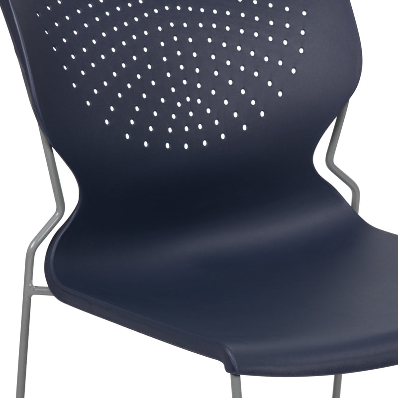 SINGLEWAVE Series 661 lb. Capacity Navy Full Back Stack Chair with Gray Powder Coated Frame