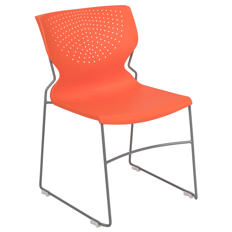 SINGLEWAVE Series 661 lb. Capacity Orange Full Back Stack Chair with Gray Powder Coated Frame