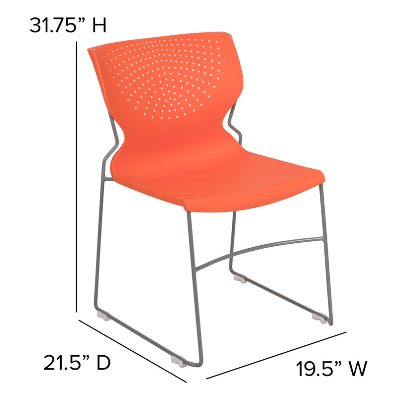 SINGLEWAVE Series 661 lb. Capacity Orange Full Back Stack Chair with Gray Powder Coated Frame