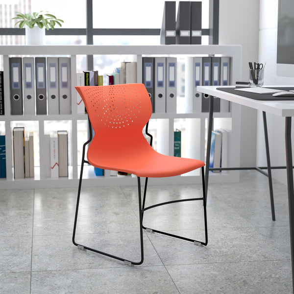 SINGLEWAVE Series 661 lb. Capacity Orange Full Back Stack Chair with Gray Powder Coated Frame