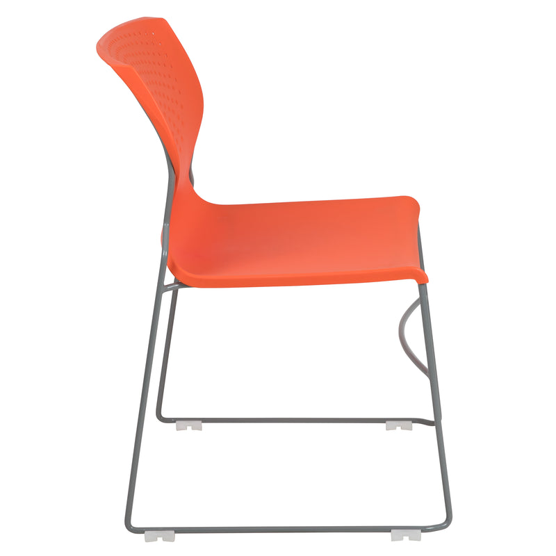 SINGLEWAVE Series 661 lb. Capacity Orange Full Back Stack Chair with Gray Powder Coated Frame