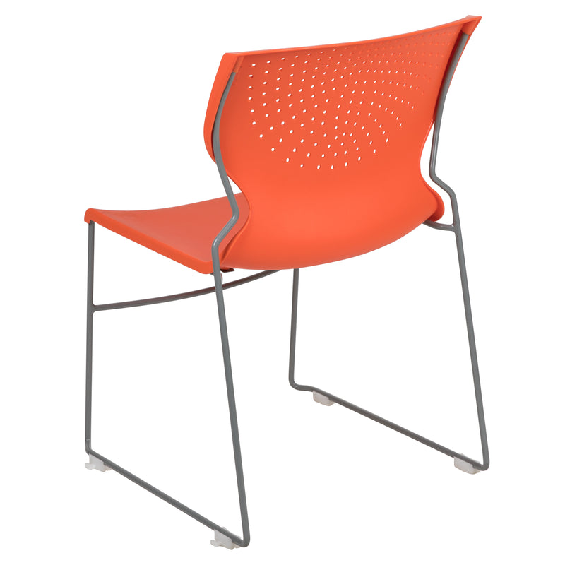 SINGLEWAVE Series 661 lb. Capacity Orange Full Back Stack Chair with Gray Powder Coated Frame