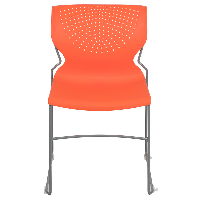 SINGLEWAVE Series 661 lb. Capacity Orange Full Back Stack Chair with Gray Powder Coated Frame