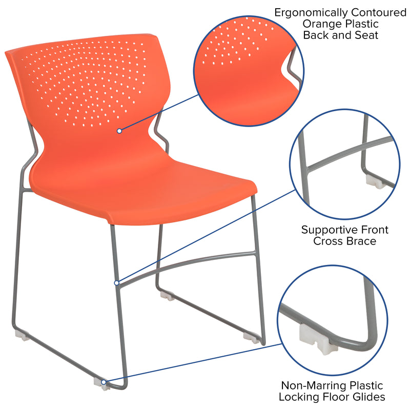 SINGLEWAVE Series 661 lb. Capacity Orange Full Back Stack Chair with Gray Powder Coated Frame