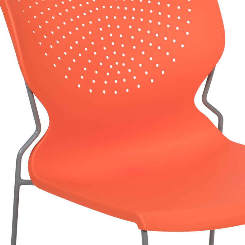 SINGLEWAVE Series 661 lb. Capacity Orange Full Back Stack Chair with Gray Powder Coated Frame