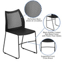 SINGLEWAVE Series 661 lb. Capacity Black Stack Chair with Air-Vent Back and Black Powder Coated Sled Base