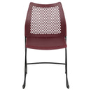 SINGLEWAVE Series 661 lb. Capacity Burgundy Stack Chair with Air-Vent Back and Black Powder Coated Sled Base