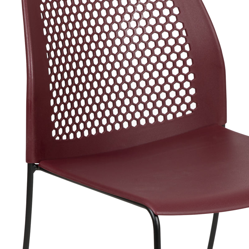 SINGLEWAVE Series 661 lb. Capacity Burgundy Stack Chair with Air-Vent Back and Black Powder Coated Sled Base