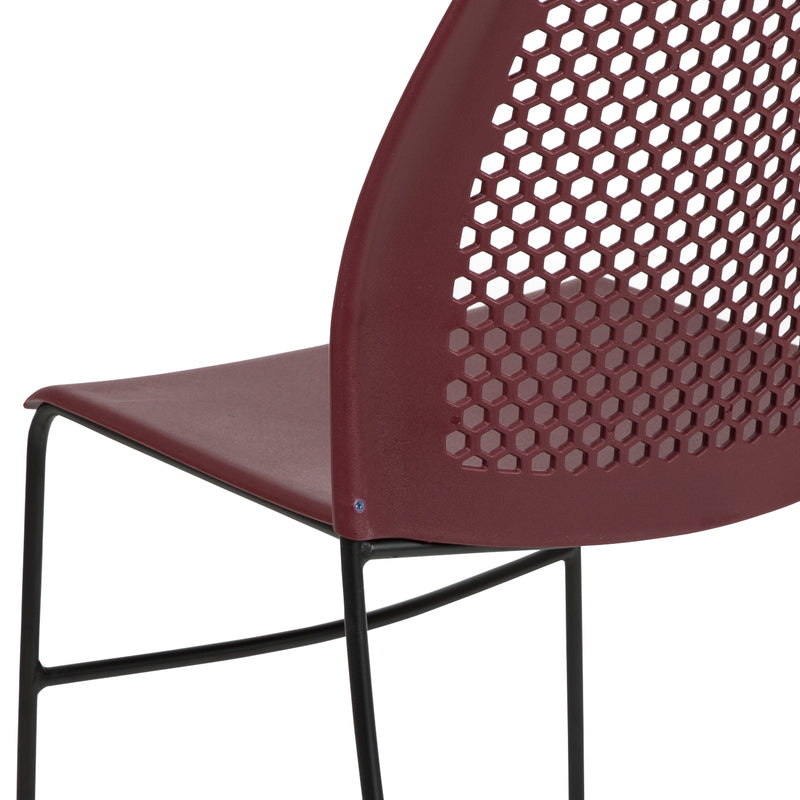 SINGLEWAVE Series 661 lb. Capacity Burgundy Stack Chair with Air-Vent Back and Black Powder Coated Sled Base