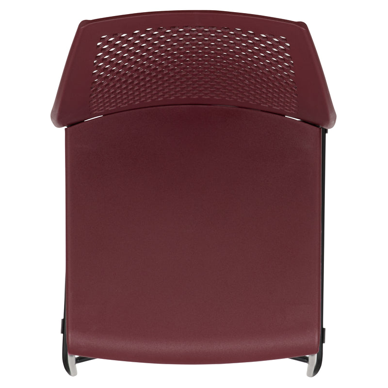 SINGLEWAVE Series 661 lb. Capacity Burgundy Stack Chair with Air-Vent Back and Black Powder Coated Sled Base