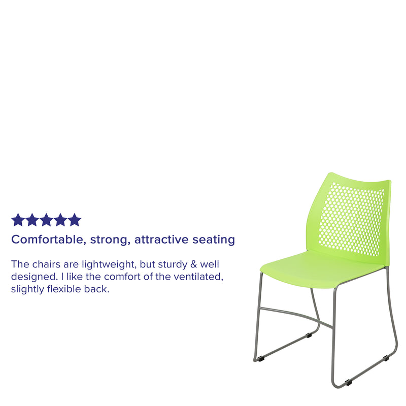 SINGLEWAVE Series 661 lb. Capacity Green Stack Chair with Air-Vent Back and Gray Powder Coated Sled Base