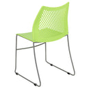 SINGLEWAVE Series 661 lb. Capacity Green Stack Chair with Air-Vent Back and Gray Powder Coated Sled Base