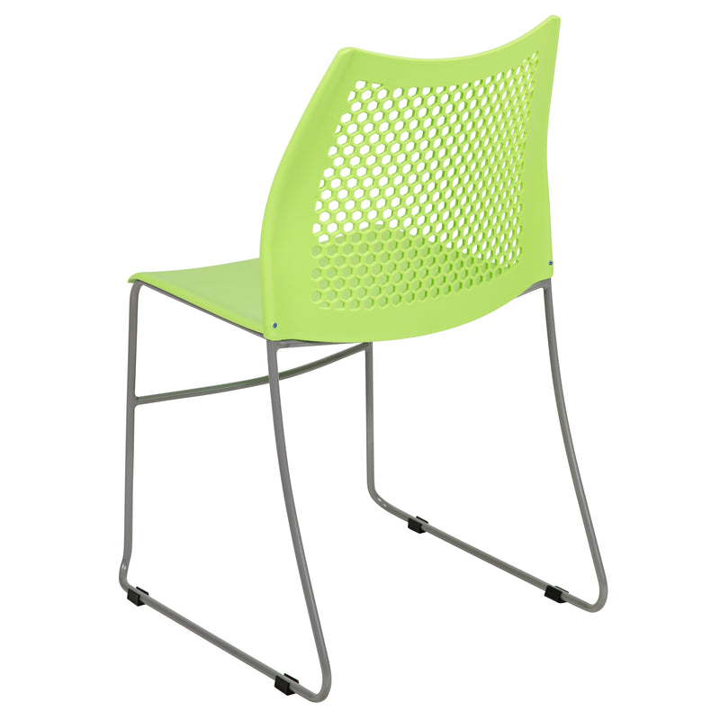 SINGLEWAVE Series 661 lb. Capacity Green Stack Chair with Air-Vent Back and Gray Powder Coated Sled Base