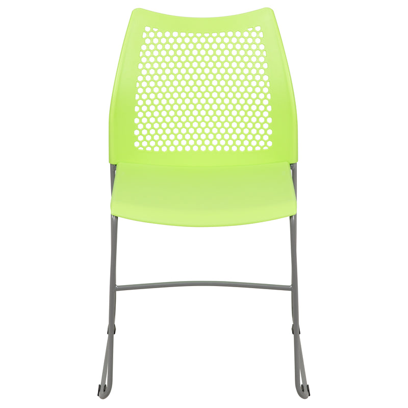 SINGLEWAVE Series 661 lb. Capacity Green Stack Chair with Air-Vent Back and Gray Powder Coated Sled Base