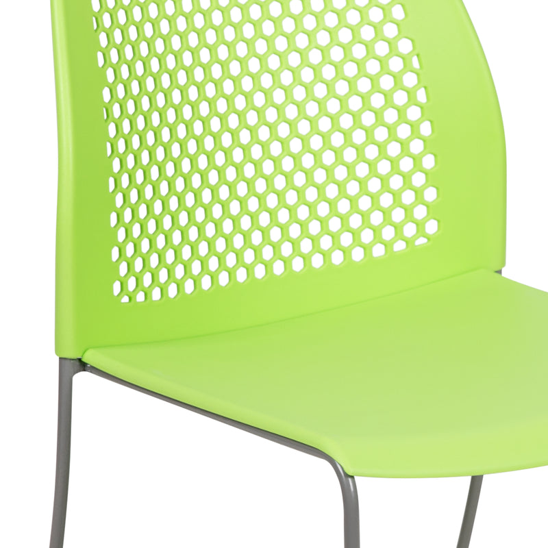 SINGLEWAVE Series 661 lb. Capacity Green Stack Chair with Air-Vent Back and Gray Powder Coated Sled Base