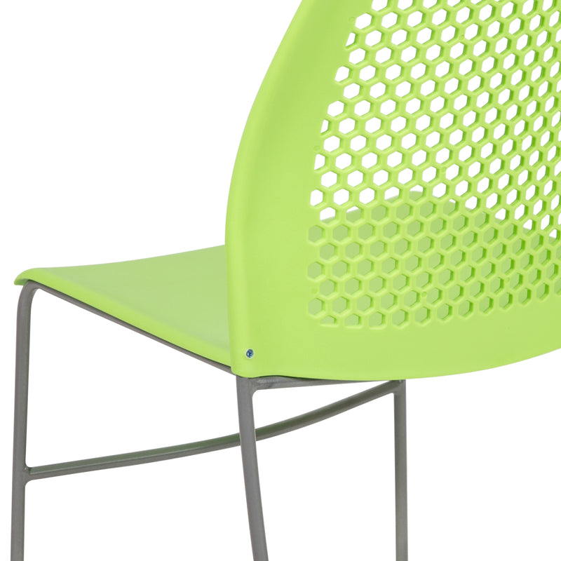 SINGLEWAVE Series 661 lb. Capacity Green Stack Chair with Air-Vent Back and Gray Powder Coated Sled Base