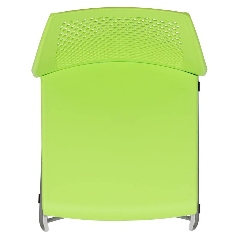 SINGLEWAVE Series 661 lb. Capacity Green Stack Chair with Air-Vent Back and Gray Powder Coated Sled Base