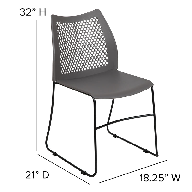 SINGLEWAVE Series 661 lb. Capacity Gray Stack Chair with Air-Vent Back and Black Powder Coated Sled Base