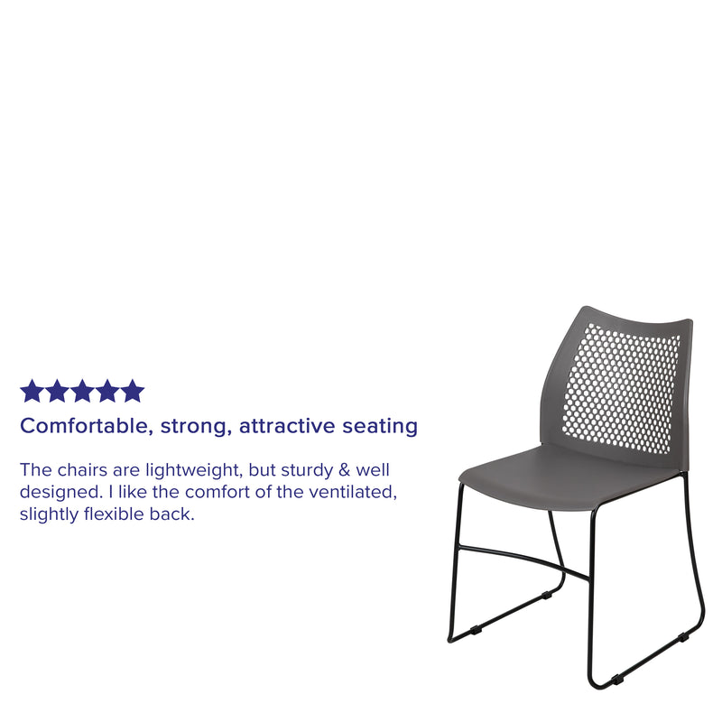 SINGLEWAVE Series 661 lb. Capacity Gray Stack Chair with Air-Vent Back and Black Powder Coated Sled Base