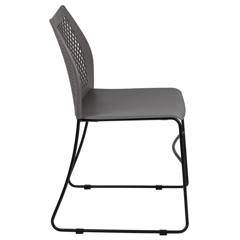 SINGLEWAVE Series 661 lb. Capacity Gray Stack Chair with Air-Vent Back and Black Powder Coated Sled Base