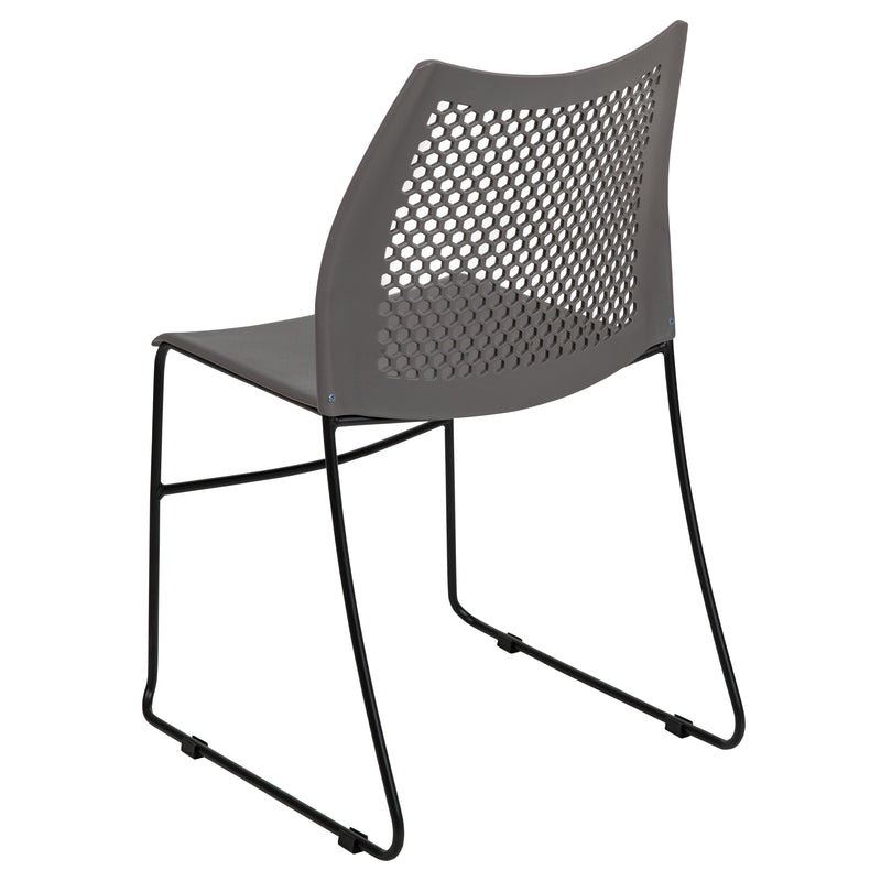 SINGLEWAVE Series 661 lb. Capacity Gray Stack Chair with Air-Vent Back and Black Powder Coated Sled Base