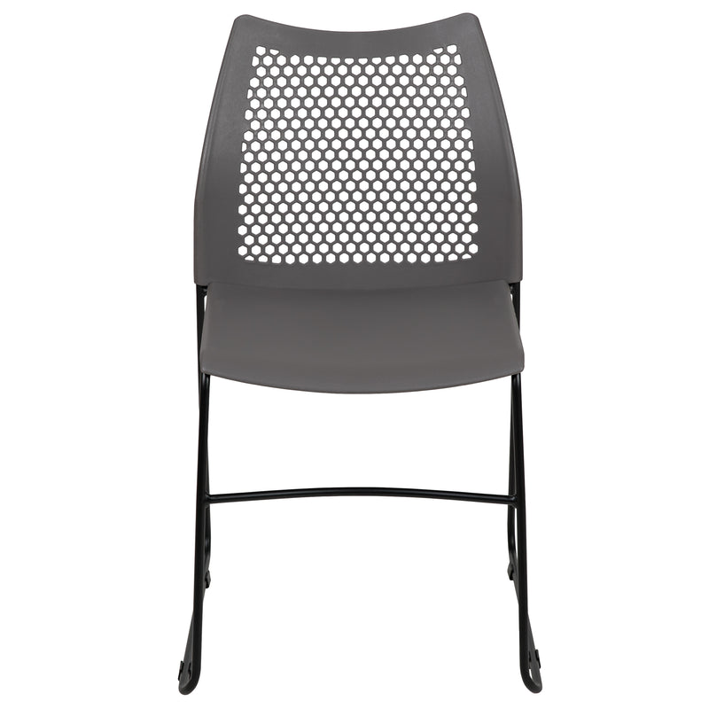 SINGLEWAVE Series 661 lb. Capacity Gray Stack Chair with Air-Vent Back and Black Powder Coated Sled Base