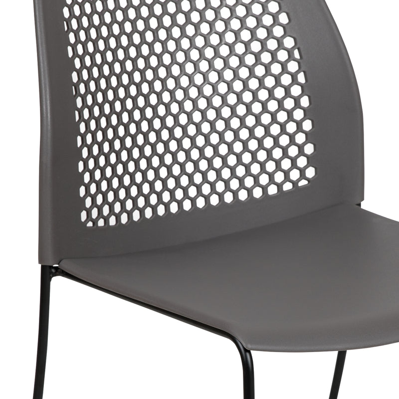 SINGLEWAVE Series 661 lb. Capacity Gray Stack Chair with Air-Vent Back and Black Powder Coated Sled Base