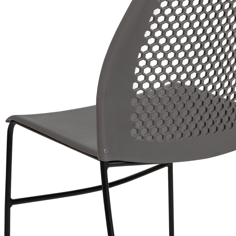 SINGLEWAVE Series 661 lb. Capacity Gray Stack Chair with Air-Vent Back and Black Powder Coated Sled Base