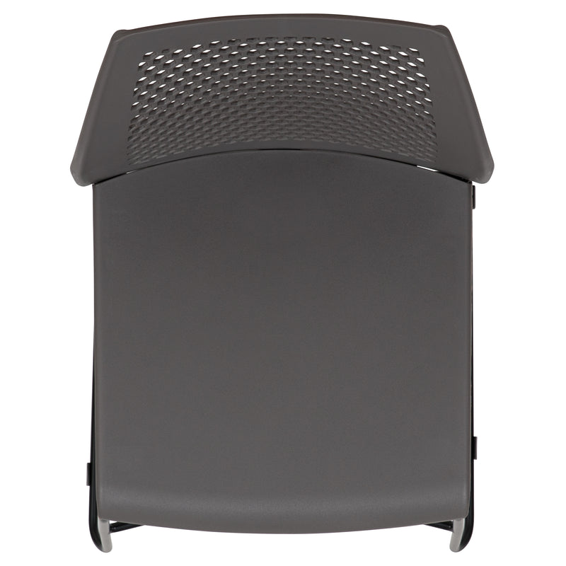 SINGLEWAVE Series 661 lb. Capacity Gray Stack Chair with Air-Vent Back and Black Powder Coated Sled Base