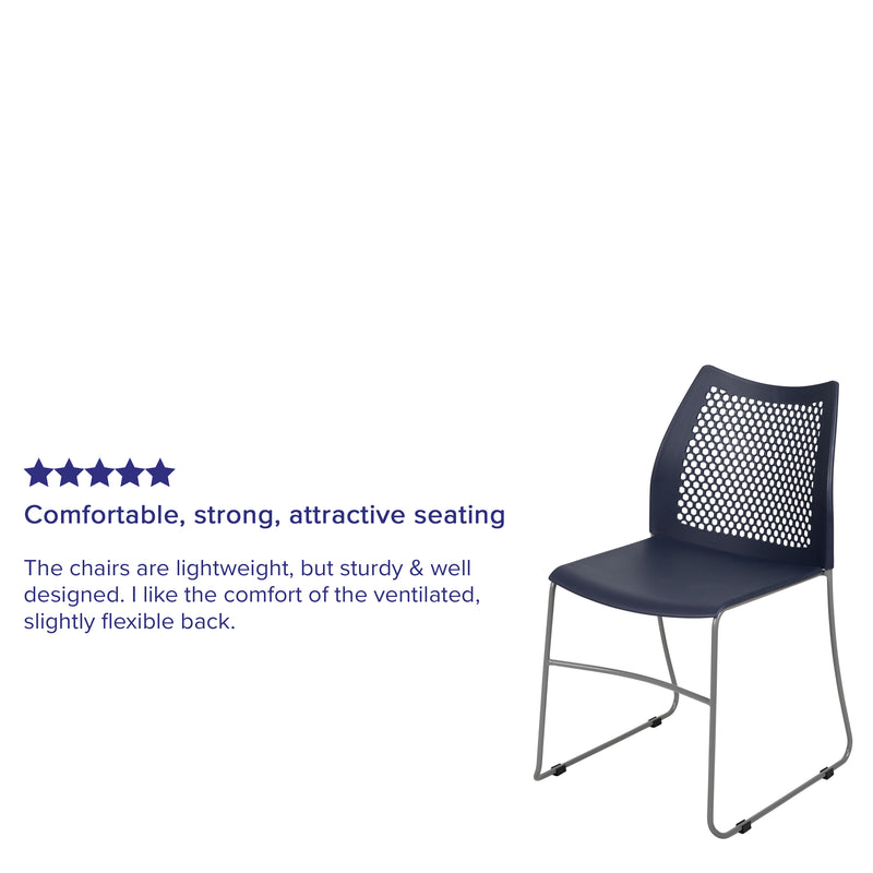 SINGLEWAVE Series 661 lb. Capacity Navy Stack Chair with Air-Vent Back and Gray Powder Coated Sled Base