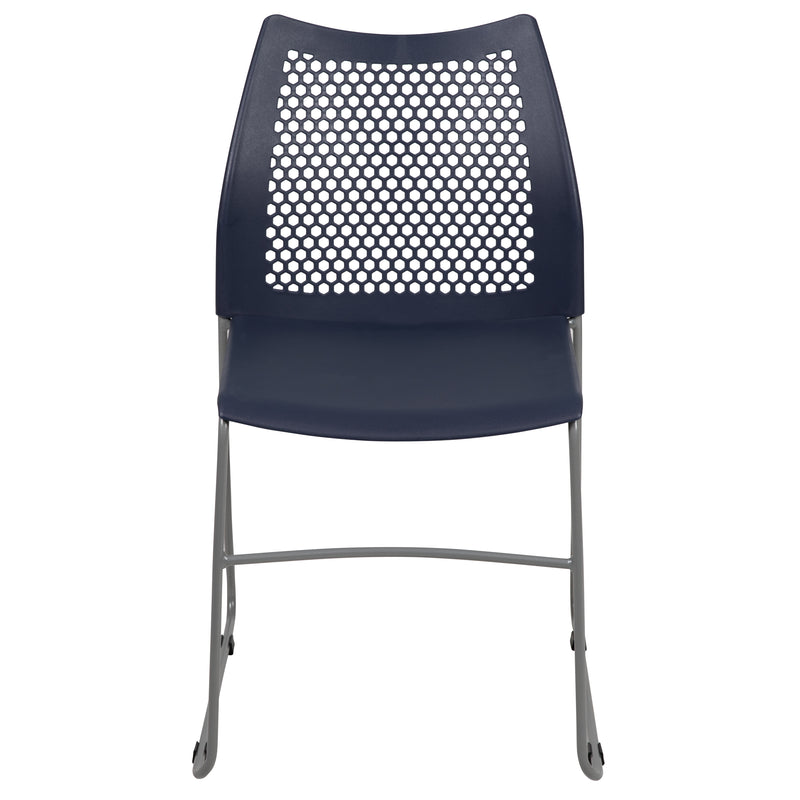 SINGLEWAVE Series 661 lb. Capacity Navy Stack Chair with Air-Vent Back and Gray Powder Coated Sled Base