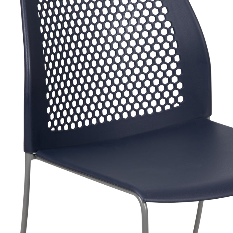 SINGLEWAVE Series 661 lb. Capacity Navy Stack Chair with Air-Vent Back and Gray Powder Coated Sled Base