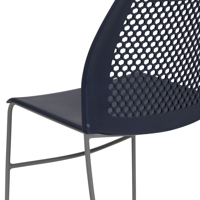 SINGLEWAVE Series 661 lb. Capacity Navy Stack Chair with Air-Vent Back and Gray Powder Coated Sled Base