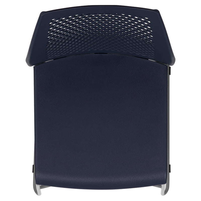 SINGLEWAVE Series 661 lb. Capacity Navy Stack Chair with Air-Vent Back and Gray Powder Coated Sled Base