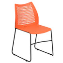 SINGLEWAVE Series 661 lb. Capacity Orange Stack Chair with Air-Vent Back and Black Powder Coated Sled Base